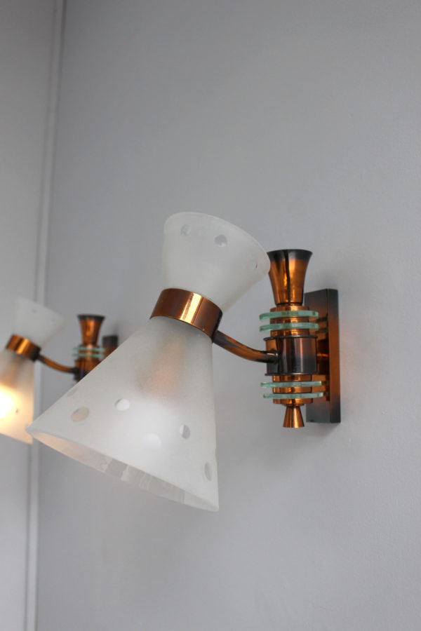 Pair of French 1950s Copper Diabolo Glass Sconces - Image 15