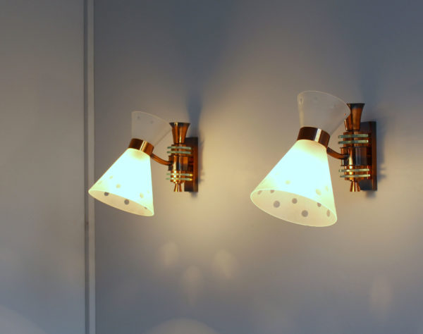 Pair of French 1950s Copper Diabolo Glass Sconces - Image 4