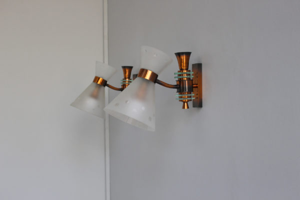 Pair of French 1950s Copper Diabolo Glass Sconces - Image 7