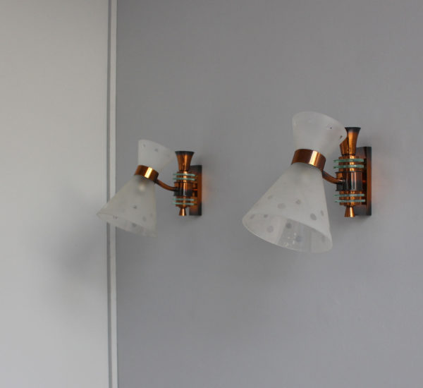 Pair of French 1950s Copper Diabolo Glass Sconces - Image 2