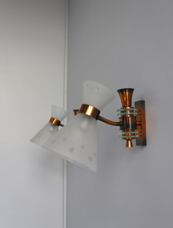 Pair of French 1950s Copper Diabolo Glass Sconces - Image 6