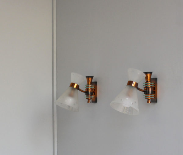 Pair of French 1950s Copper Diabolo Glass Sconces - Image 8