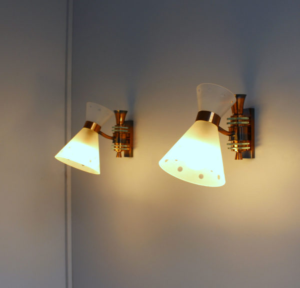 Pair of French 1950s Copper Diabolo Glass Sconces - Image 3