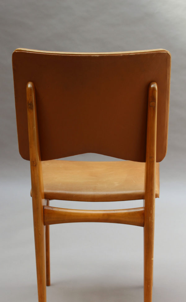 Set of 6 French 1950s Cherry and Leather Chairs by Jean Souvrain - Image 11