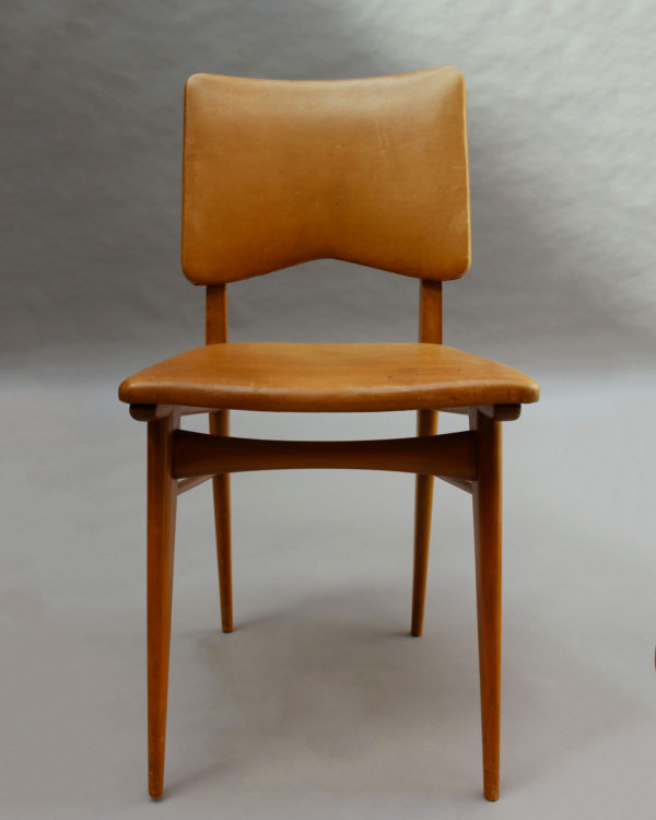 Set of 6 French 1950s Cherry and Leather Chairs by Jean Souvrain - Image 15