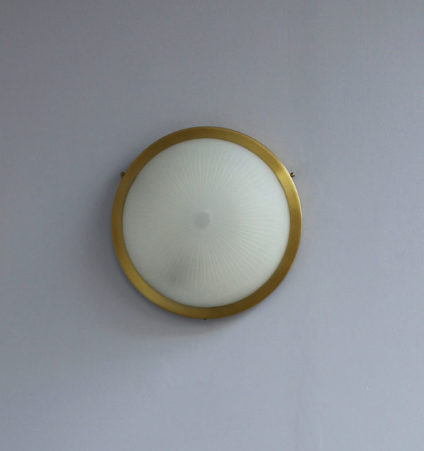 Pair of Fine French Art Deco Round Glass and Brass Flush Mount by Perzel - Image 12