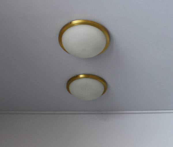 Pair of Fine French Art Deco Round Glass and Brass Flush Mount by Perzel - Image 4