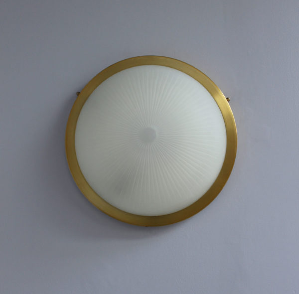 Pair of Fine French Art Deco Round Glass and Brass Flush Mount by Perzel - Image 14