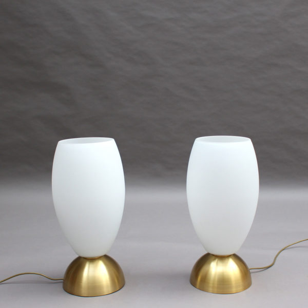 Pair of Fine French Art Deco Brass and Glass Table Lamps by Perzel - Image 2