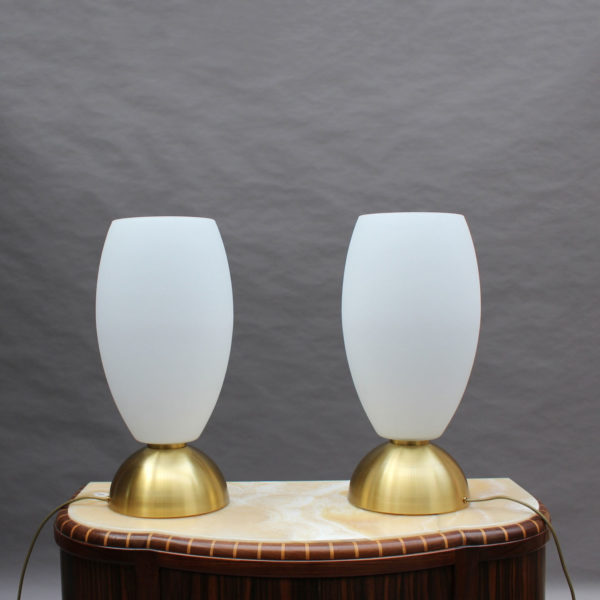 Pair of Fine French Art Deco Brass and Glass Table Lamps by Perzel - Image 4