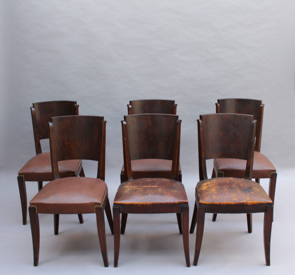 Set of 6 French Art Deco Palissander and Stained Wood Dining Chairs - Image 2