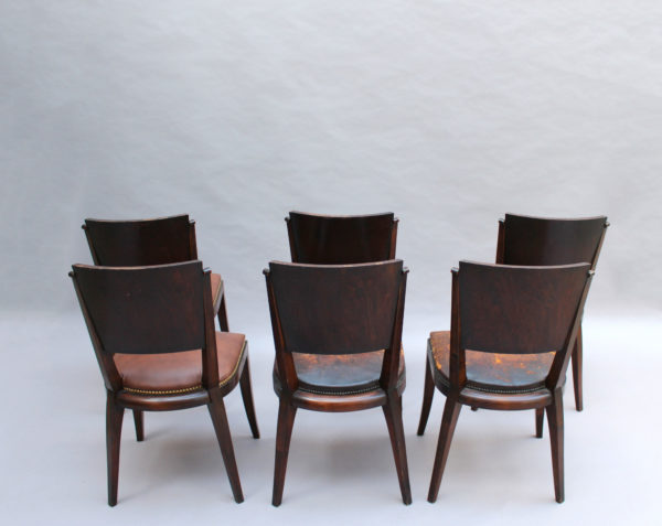 Set of 6 French Art Deco Palissander and Stained Wood Dining Chairs - Image 3