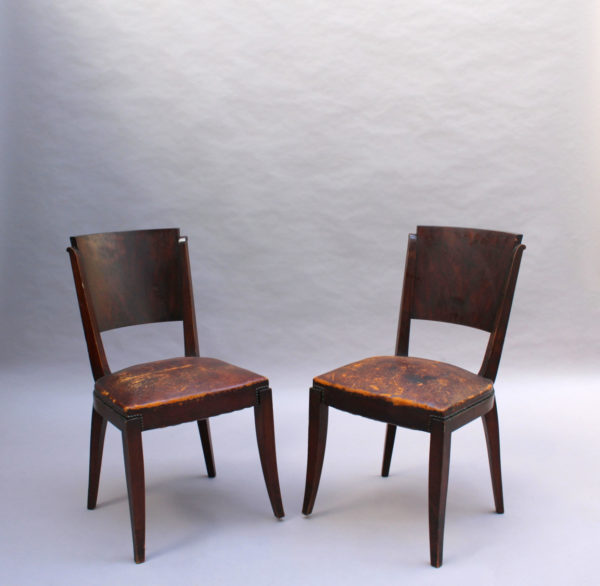 Set of 6 French Art Deco Palissander and Stained Wood Dining Chairs - Image 4