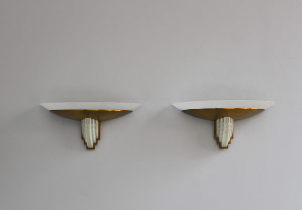 Pair of Fine French Art Deco Bronze and Cut Glass Sconces by Perzel - Image 7