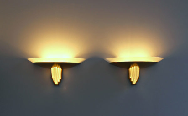 Pair of Fine French Art Deco Bronze and Cut Glass Sconces by Perzel - Image 2