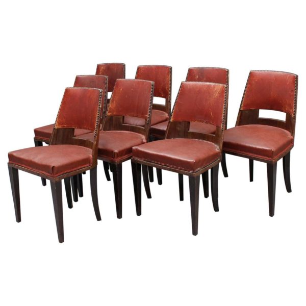 Set of 8 Fine French Art Deco Dining Chairs by DIM