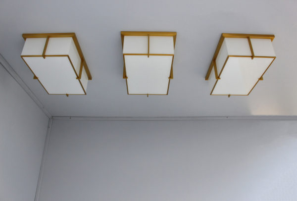 Set of Three Rectangular Glass and Bronze Ceiling Lights by Jean Perzel - Image 3