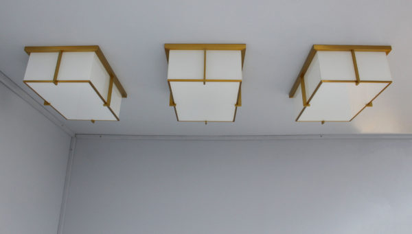 Set of Three Rectangular Glass and Bronze Ceiling Lights by Jean Perzel - Image 4