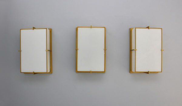 Set of Three Rectangular Glass and Bronze Ceiling Lights by Jean Perzel - Image 5