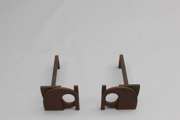 Pair of Small French Wrought Iron Modernist Andirons - Image 6