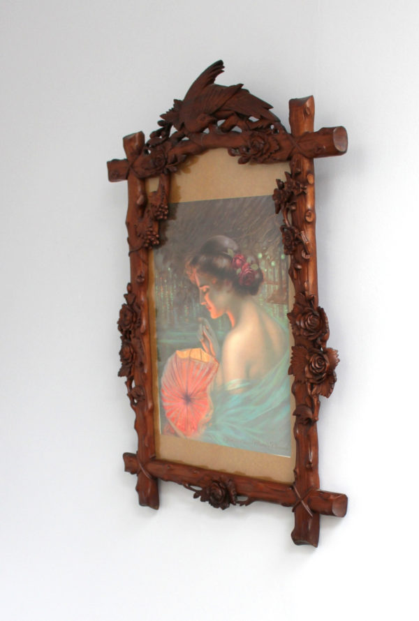 Fine French 1900s Hand Carved Frame with an Original Print - Image 3