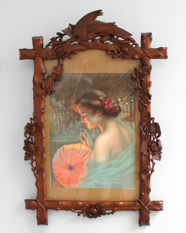 Fine French 1900s Hand Carved Frame with an Original Print - Image 2