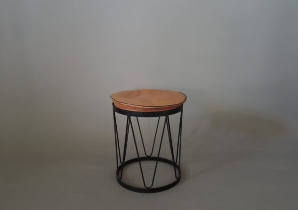 Fine French 1950s Metal and Leather Stool - Image 2