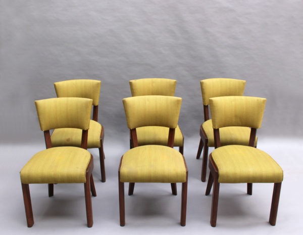 Set of 6 Fine French Art Deco Oak Dining Chairs by Dudouyt (Table Available) - Image 2