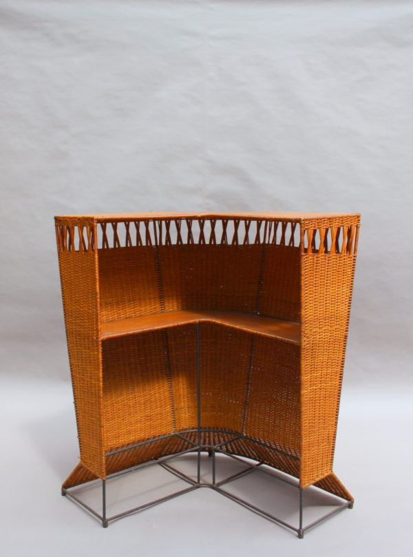 French Mid-Century Rattan Bar and 3 Matching Stools - Image 7