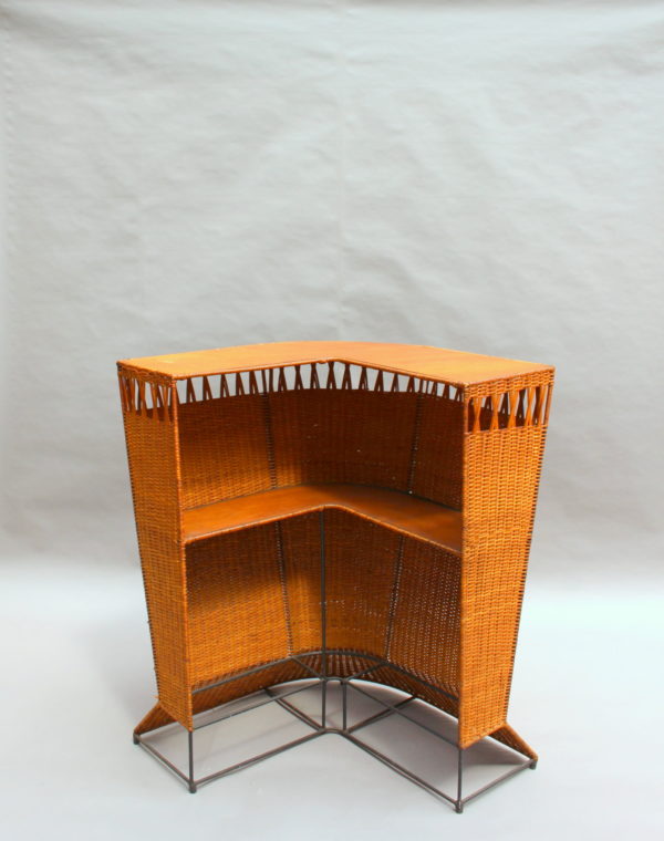 French Mid-Century Rattan Bar and 3 Matching Stools - Image 8