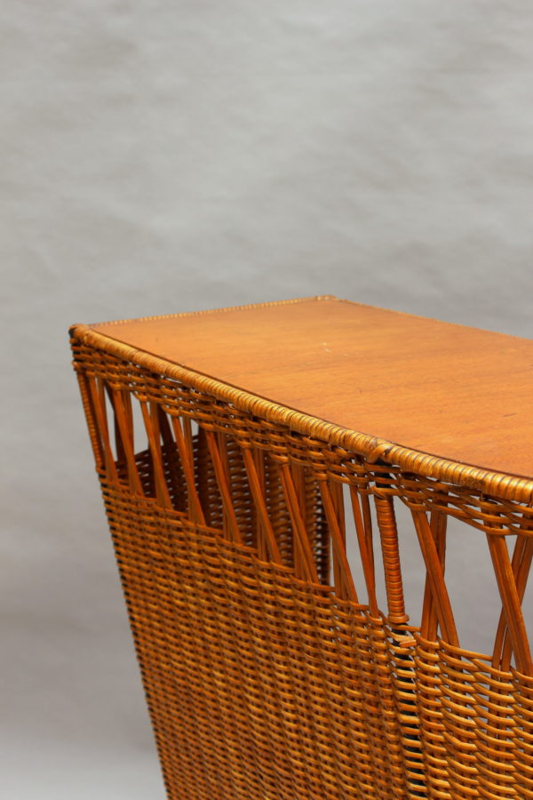 French Mid-Century Rattan Bar and 3 Matching Stools - Image 16