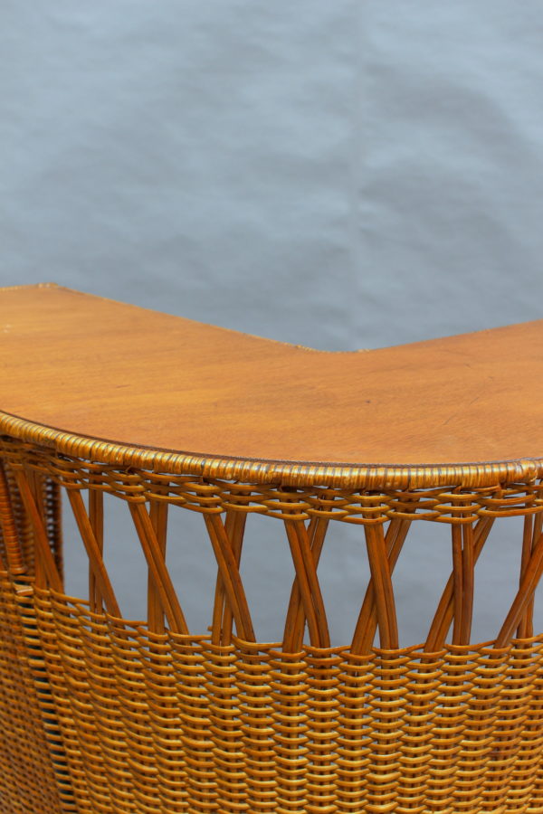 French Mid-Century Rattan Bar and 3 Matching Stools - Image 15