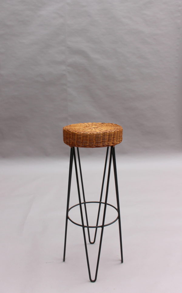 French Mid-Century Rattan Bar and 3 Matching Stools - Image 19