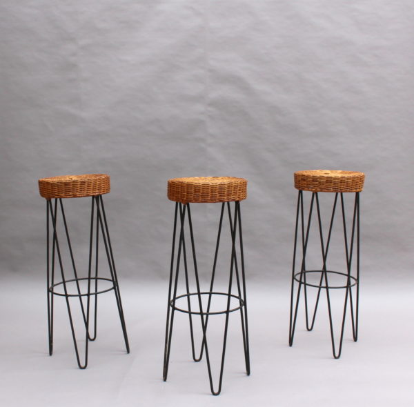 French Mid-Century Rattan Bar and 3 Matching Stools - Image 17