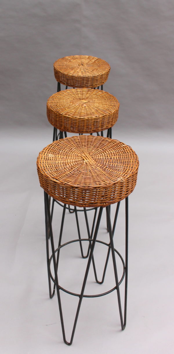 French Mid-Century Rattan Bar and 3 Matching Stools - Image 18