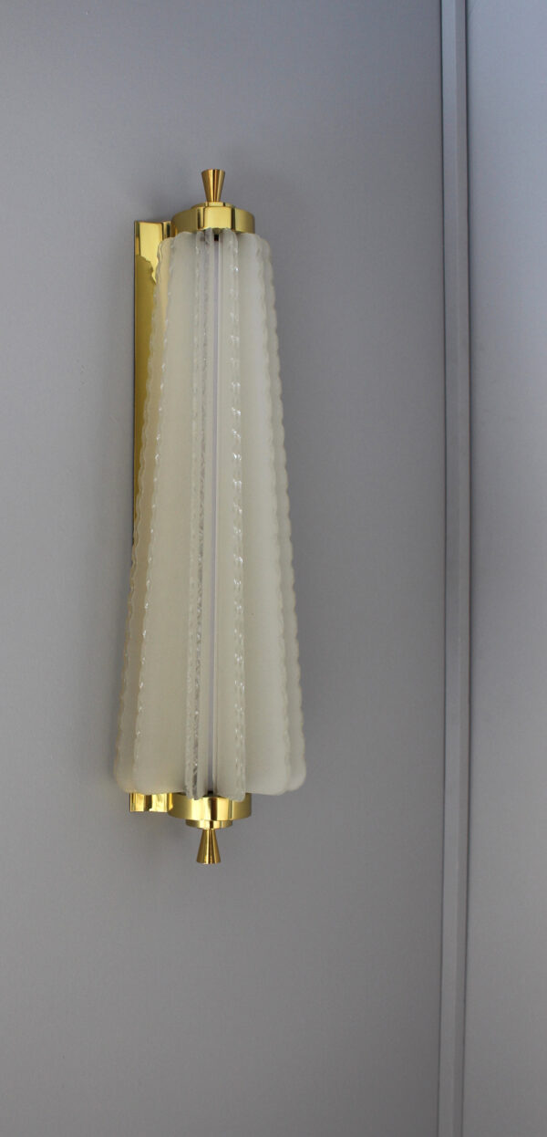 Pair of Fine French Art Deco Glass and Brass Sconces by Pierre Disderot - Image 7