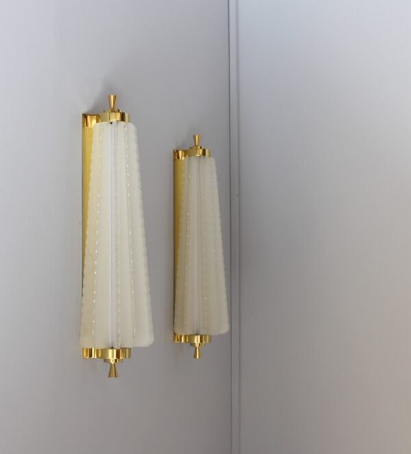 Pair of Fine French Art Deco Glass and Brass Sconces by Pierre Disderot - Image 4