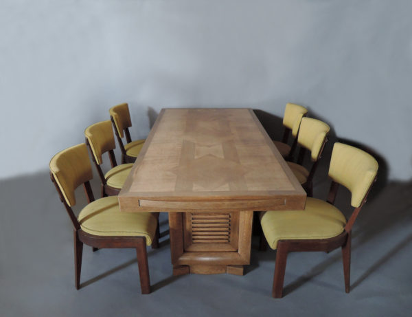 Set of 6 Fine French Art Deco Oak Dining Chairs by Dudouyt (Table Available) - Image 19