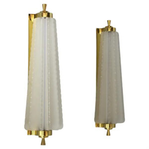 Pair of Fine French Art Deco Glass and Brass Sconces by Pierre Disderot