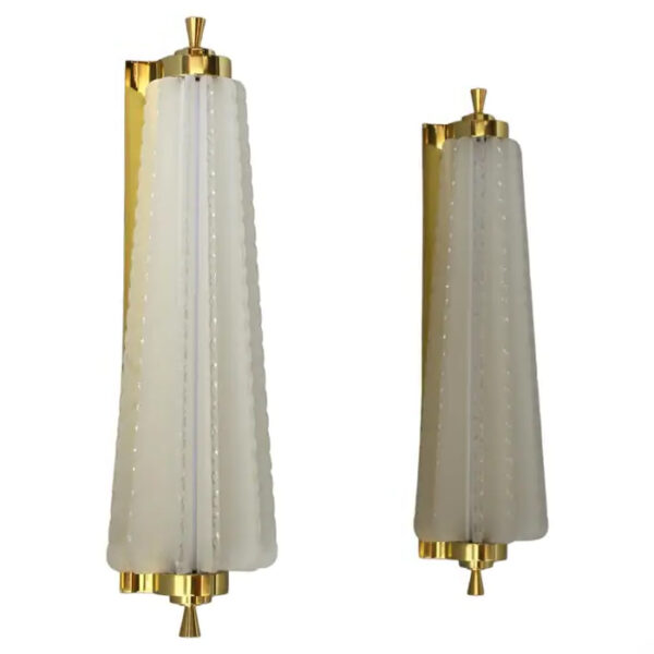 Pair of Fine French Art Deco Glass and Brass Sconces by Pierre Disderot