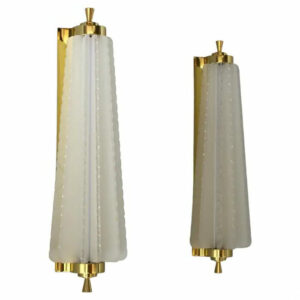 Pair of Fine French Art Deco Glass and Brass Sconces by Pierre Disderot