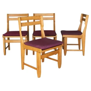 Set of 4 Fine 1970s Oak Dining Chairs by Guillerme & Chambron
