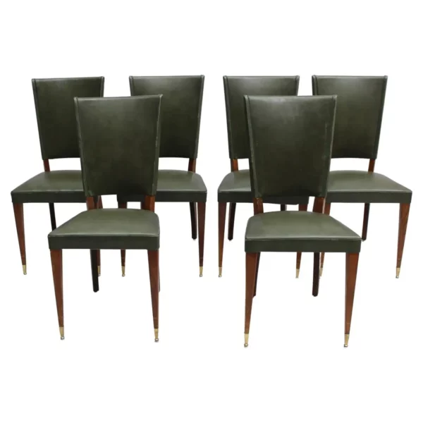 Set of 6 French 1940s Stained Beech Dining Chairs
