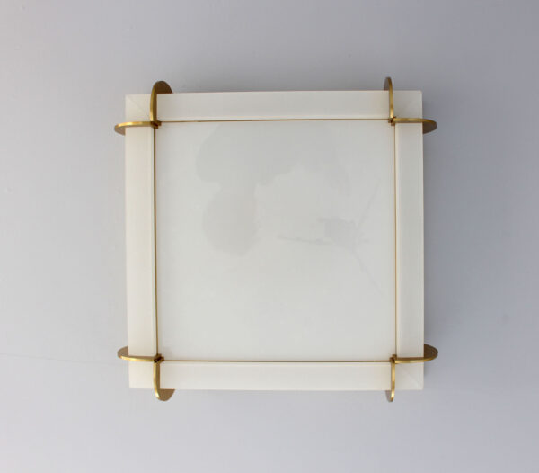 Fine French Art Deco Square Glass and Bronze Flush Mount by Jean Perzel - Image 9