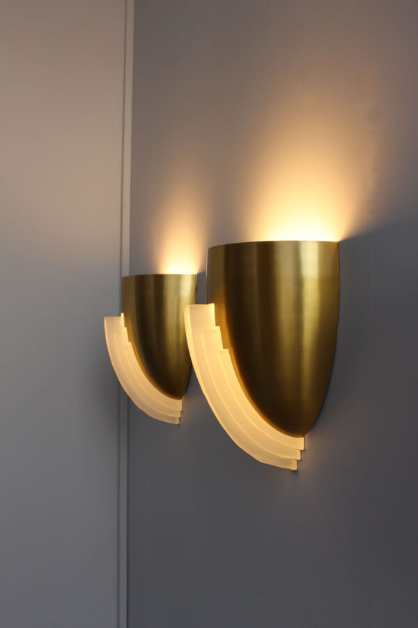 3 Fine French Art Deco Bronze and Crystal Clear Glass Sconces by Jean Perzel - Image 9