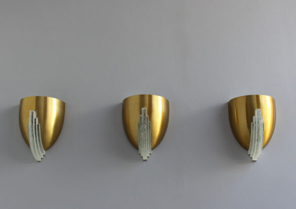 3 Fine French Art Deco Bronze and Crystal Clear Glass Sconces by Jean Perzel - Image 3