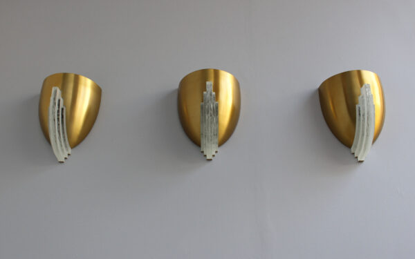 3 Fine French Art Deco Bronze and Crystal Clear Glass Sconces by Jean Perzel - Image 2