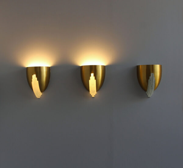 3 Fine French Art Deco Bronze and Crystal Clear Glass Sconces by Jean Perzel - Image 5