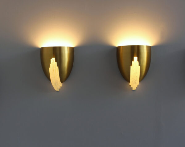 3 Fine French Art Deco Bronze and Crystal Clear Glass Sconces by Jean Perzel - Image 12