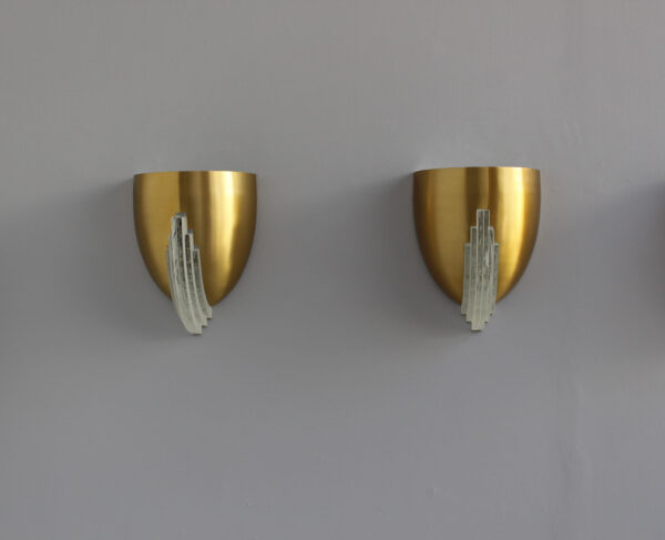 3 Fine French Art Deco Bronze and Crystal Clear Glass Sconces by Jean Perzel - Image 11